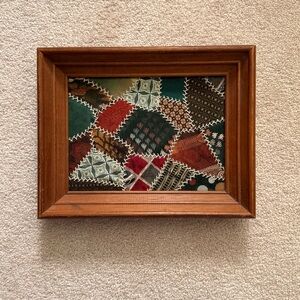 Vintage Patchwork Art in Wooden Frame